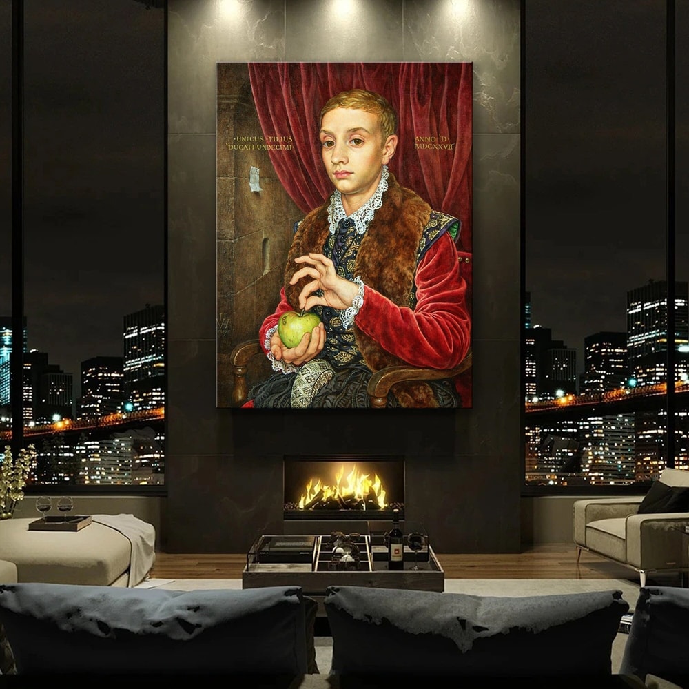Boy with apple Painting, The Great Budapest Hotel Movie Poster, Rolled Canvas, High Quality Print, Budapest Hotel, Johannes Van Hoytl.jpg