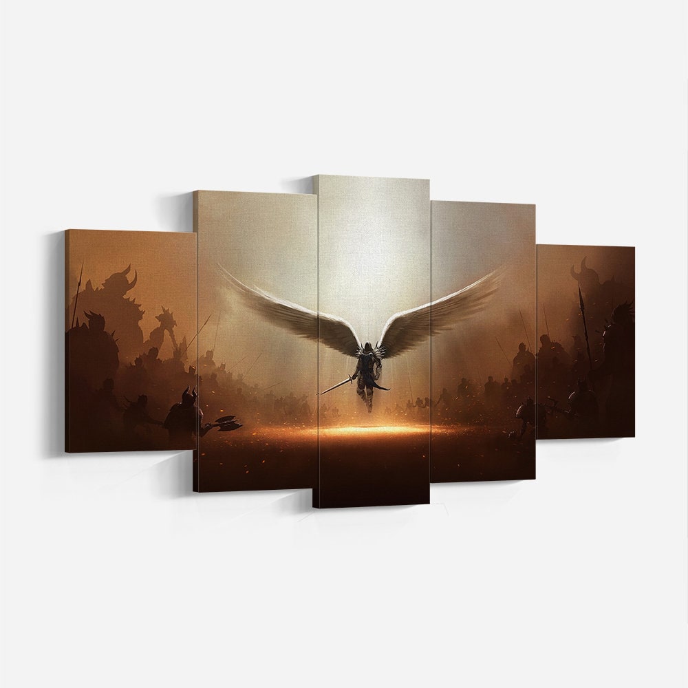 Diablo IV, Michael Archangel Angel Warrior, Diablo 4 Canvas Wall Decor, High Quality Canvas Print, Diablo Print Gift, 5 Panel Canvas.jpg