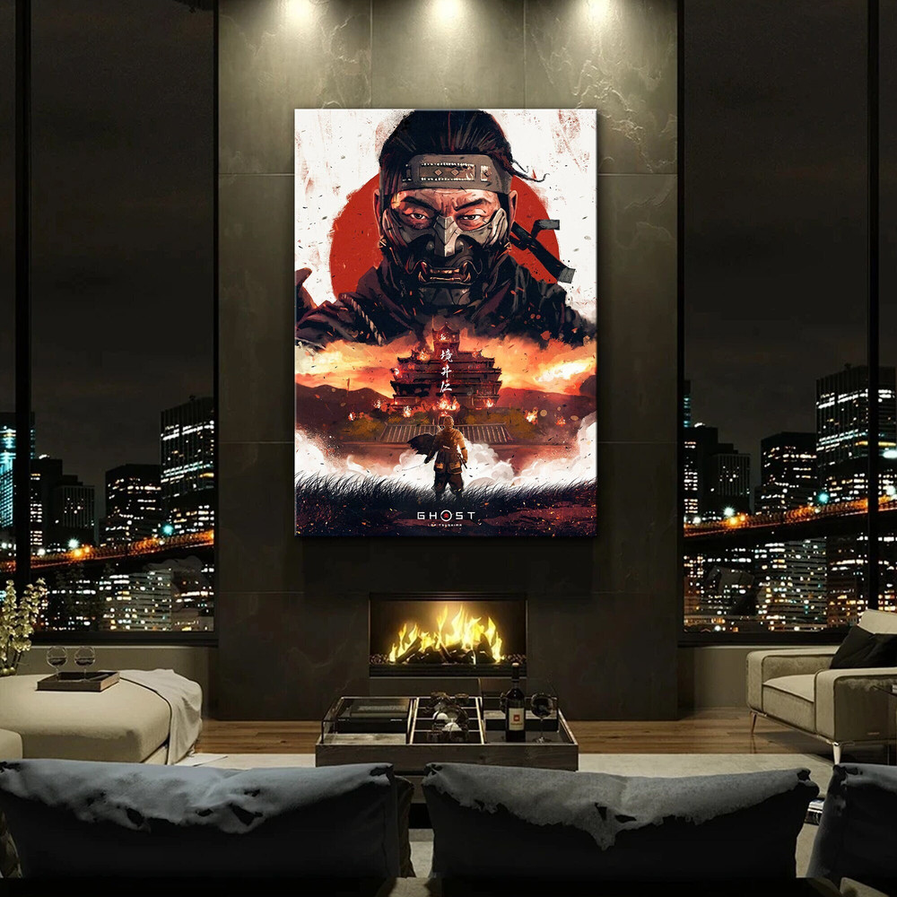 Ghost of Tsushima Canvas Art, The Last Samurai Jin Sakai Canvas Wall Art, Tsushima Poster Canvas Print, Game Poster Artwork, Gift for Gamers.jpg