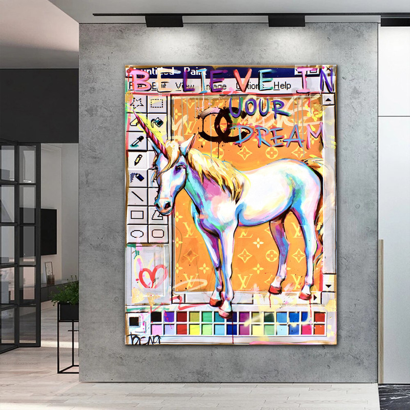 Graffiti Paint Unicorn Pop Art Canvas Print, Banksy, Brainwash Pop Art Graffiti Wall Art, Pop Art Graffiti Home Decor, Pop Art Room Decor.jpg