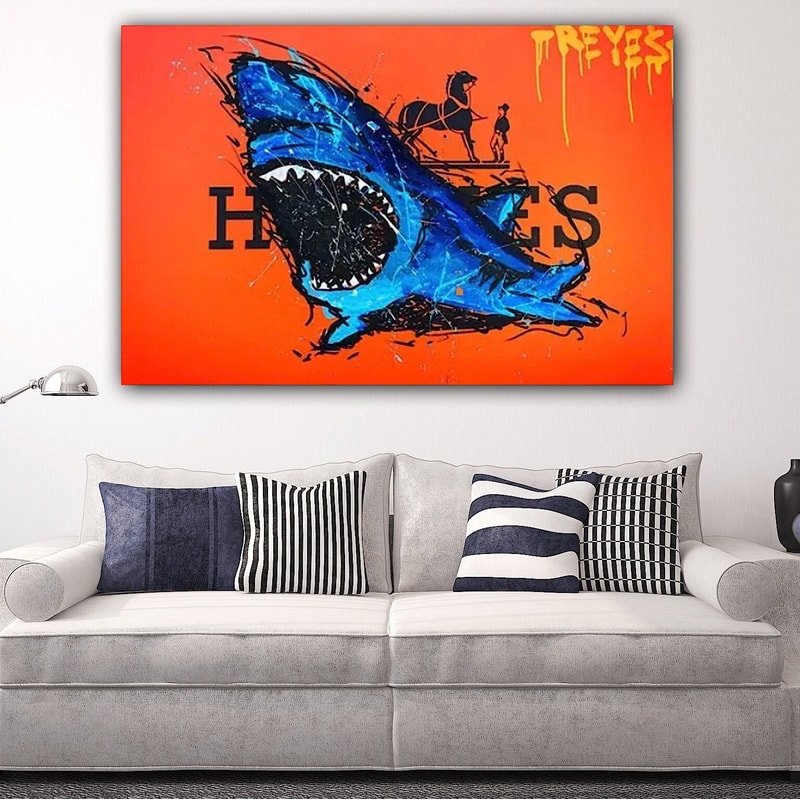 Graffiti Shark Canvas, Luxury Painting, Luxury Brand Painting, Street Art Painting, Trading Painting, Hermes Painting, Office Decoration.jpg