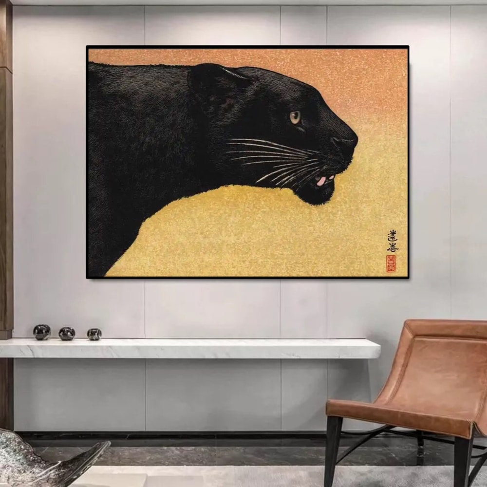 Japanese Art Canvas , Japanese Contemporary Art , Toshi Yoshida Painting , Japanese wall decor , Black Panther 1934 , Asian wall art.jpg