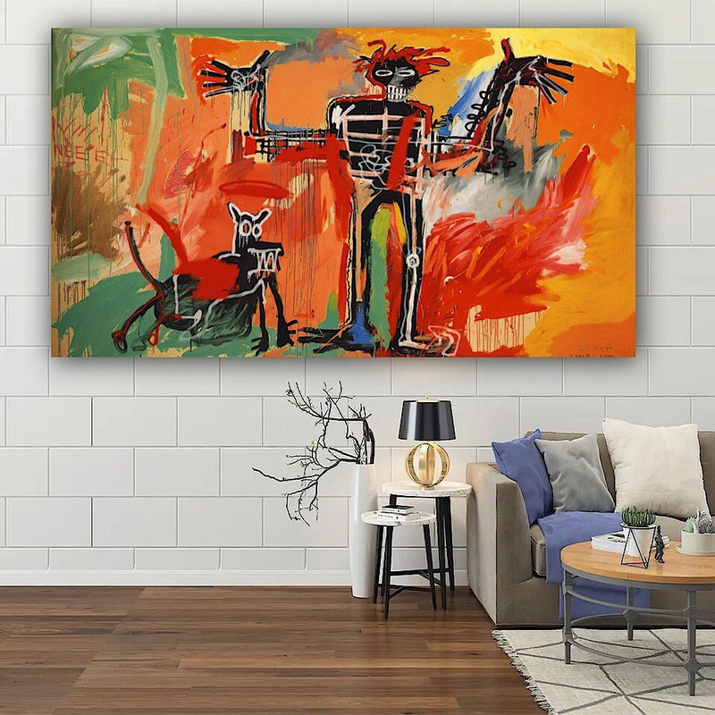 Jean Michel Basquiat Boy and Dog , Basquiat Abstract Exhibition Art Poster , Famous wall art, Tableau Jean Michel Basquiat , Johnnypump 1982.jpg