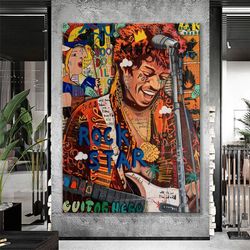 jimi hendrix banksy pop art canvas print, jimi hendrix pop art graffiti wall art, pop art graffiti h
