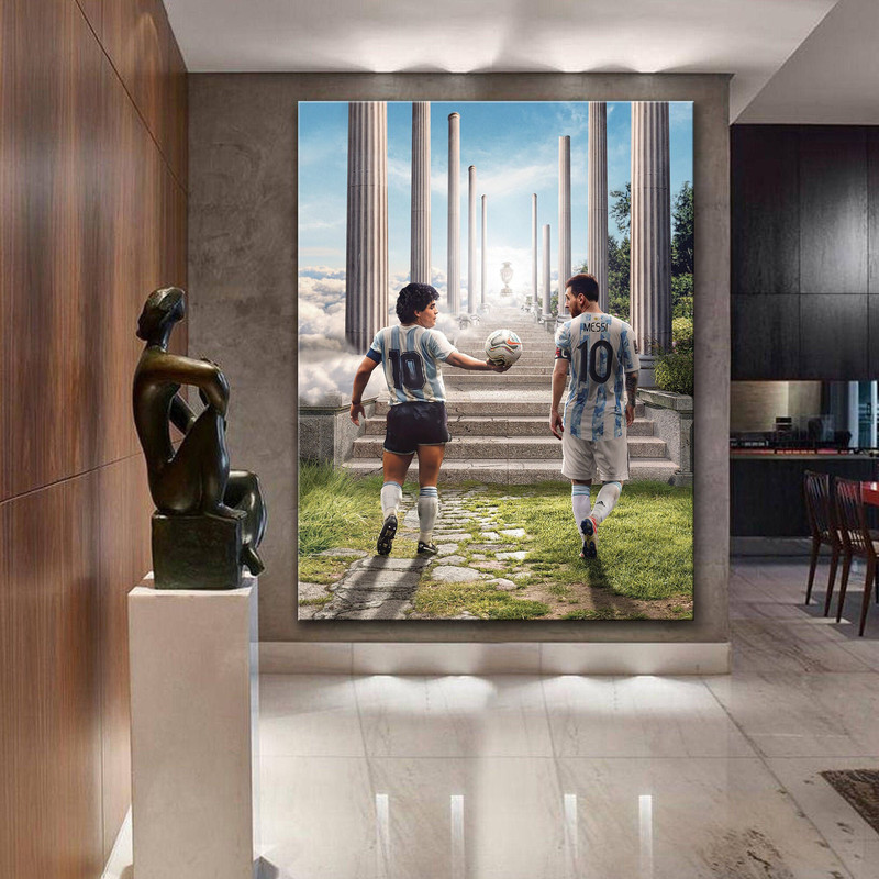 Maradona Giving Hand to Messi, Argentina, Canvas Poster, Wall Art, Wall Decor, Canvas Print Football Poster, Gift for Football Fans.jpg