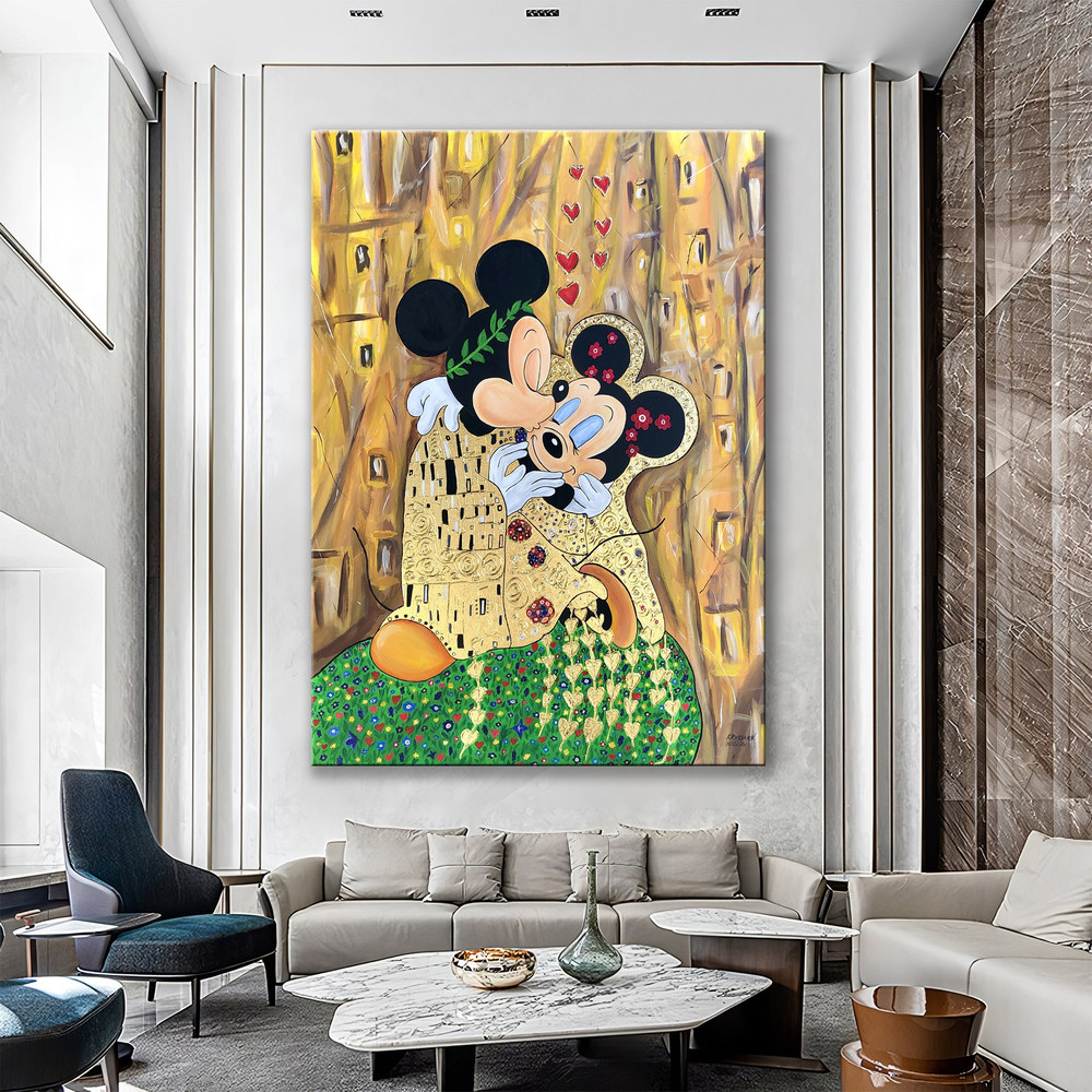 Mickey and Minnie Mouse Golden Love Artwork, Luxury Painting, Love Art, Cartoon Birthday and Christmas Gift, Mickey Graffiti Canvas Decor.jpg