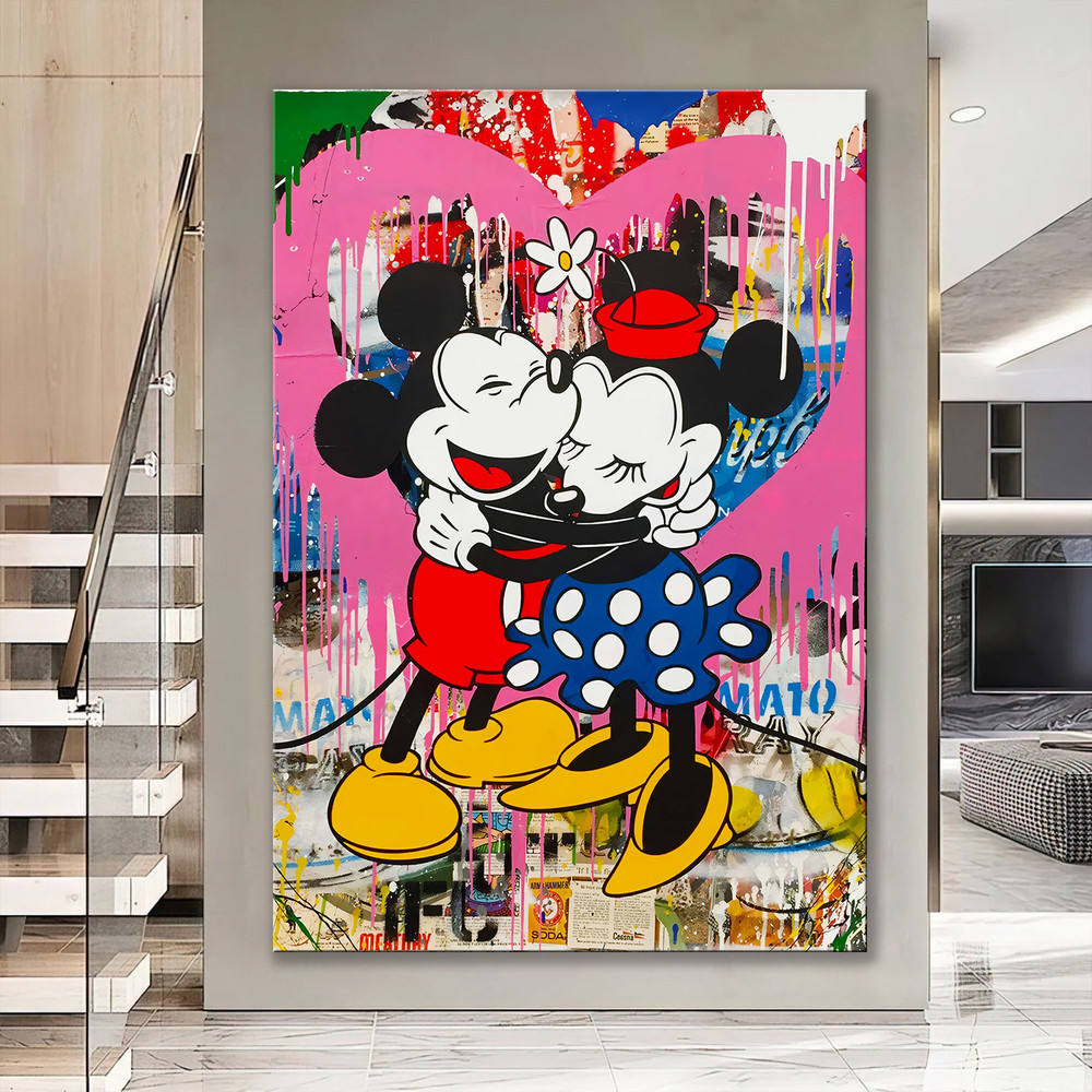 Mickey Mouse and Minnie Mouse Graffiti Love Paint Pop Art Canvas Banksy Style Pop Art Print, Pop Art Wall Art, Pop Art Graffiti Home Decor.jpg