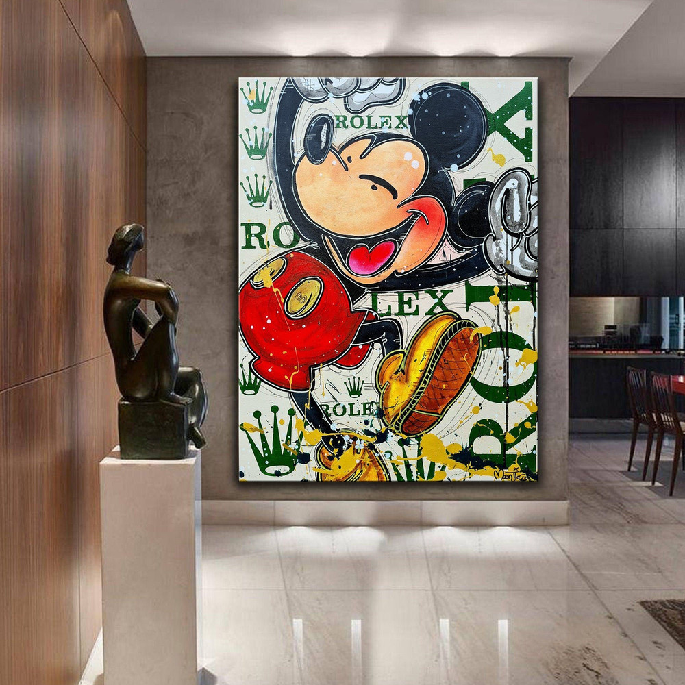 Mickey Mouse Rolex Style Artwork, Luxury Painting Fashion Prints Cartoon Birthday and Christmas Gift, Mickey Graffiti Canvas Decor.jpg