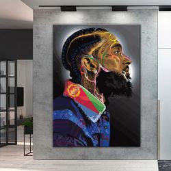 nipsey hussle colorful side portrait, ready to hang, framed pop art, nipsey hussle poster, large can