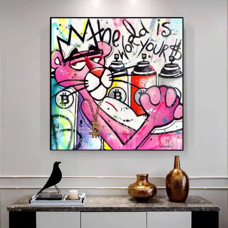 Pink Panther Pop Art canvas - pop culture painting - graffiti painting - street art canvas - pink panther wall art - pop art wall art.jpg