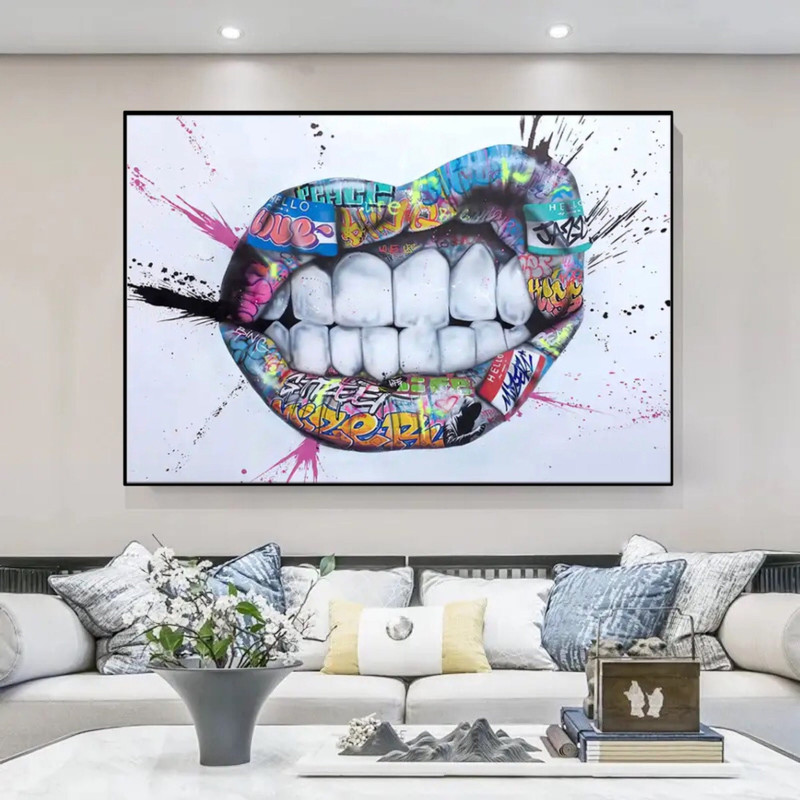 Pop Art canvas Mouth lip - graffiti painting, Pop culture painting - pop art canvas - Pop art decoration - Lips pop art, Lip painting.jpg