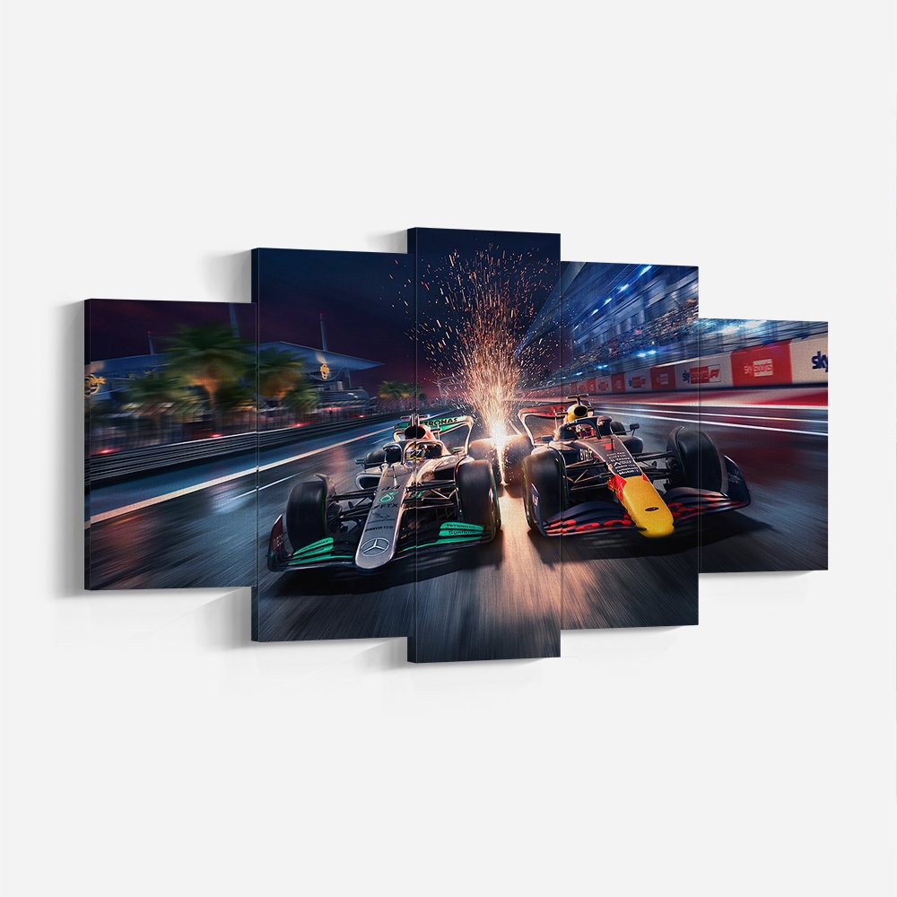 Redbull F1 Team vs Mercedes F1 Team, Hamilton, Verstappen, Canvas Poster, Wall Art, High Quality Canvas Print, Legend Car Poster Gift.jpg