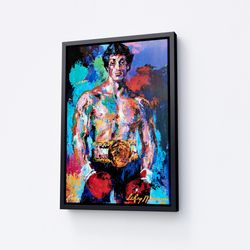 rocky balboa canvas decor, leroy neiman art, colorful rocky print high quality canvas art, gift for
