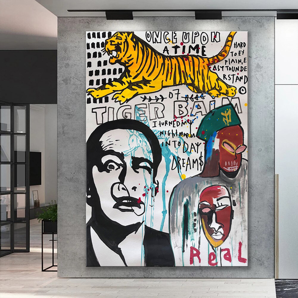 Salvador Dali Banksy Pop Art Canvas, Surrealism Art Print, Salvador Dali, Tiger Pop Art Graffiti Wall Art, Pop Art Graffiti Home Decor.jpg