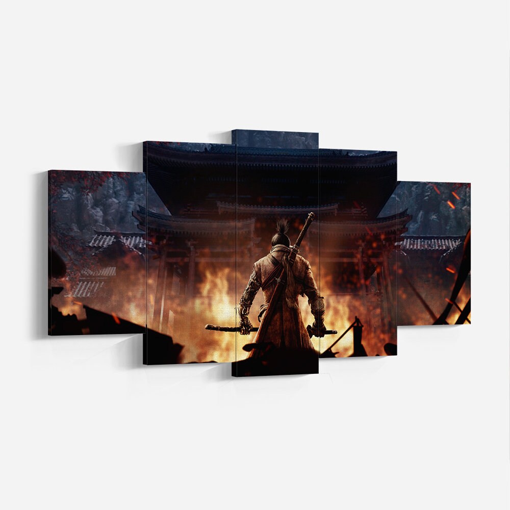 Sekiro Samuraia Canvas Wall Art- Sekiro Game Canvas - Sekiro Poster - Sekiro 5 Panel Canvas Wall Art.jpg