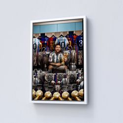 the goat lionel messi, messi's all trophies, canvas print football poster, gift for football fans fo