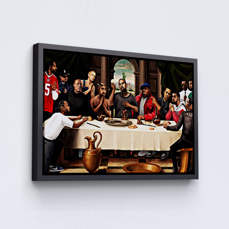 The Last Supper Rappers, Eminem, Jay-Z, 2-Pac, Ludacris, Ice Cube, BIG, Snoop Dogg, Framed Canvas Wall Art, Last Supper Decor, XXL Wall Art.jpg