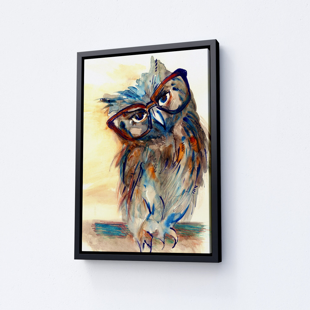 Wise Owl With Glasses Canvas Framed Wall Decor, Bird Poster, Glasses Owl Modern Art, Large Wall Art, Ready To Hang, Perfect Gift.jpg
