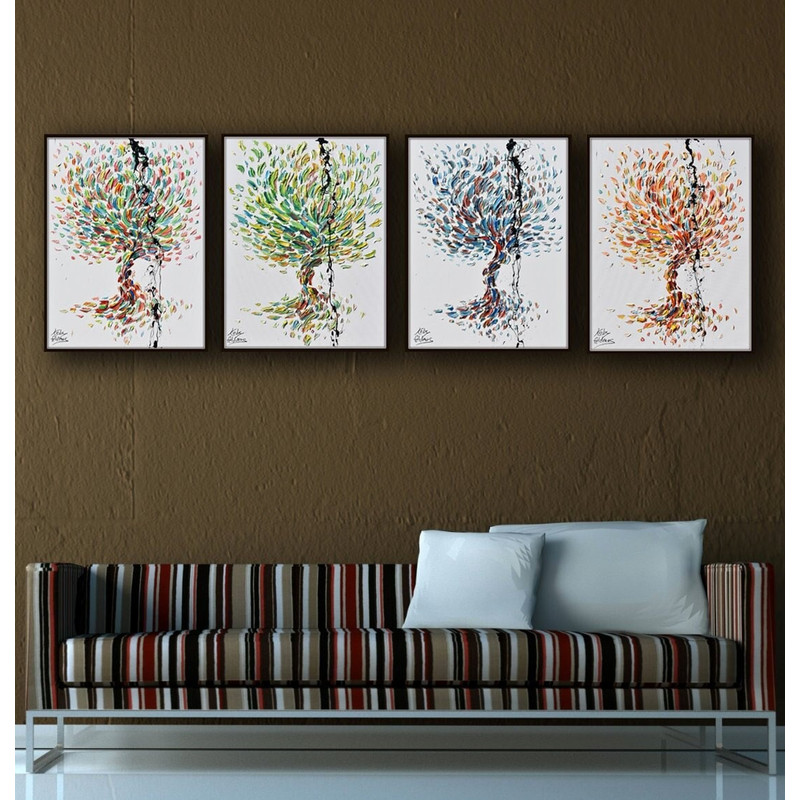 4 season trees set 30 - painting - Spring Summer autumn and winter Beautiful unique set painting original hand made by Koby Feldmos.jpg