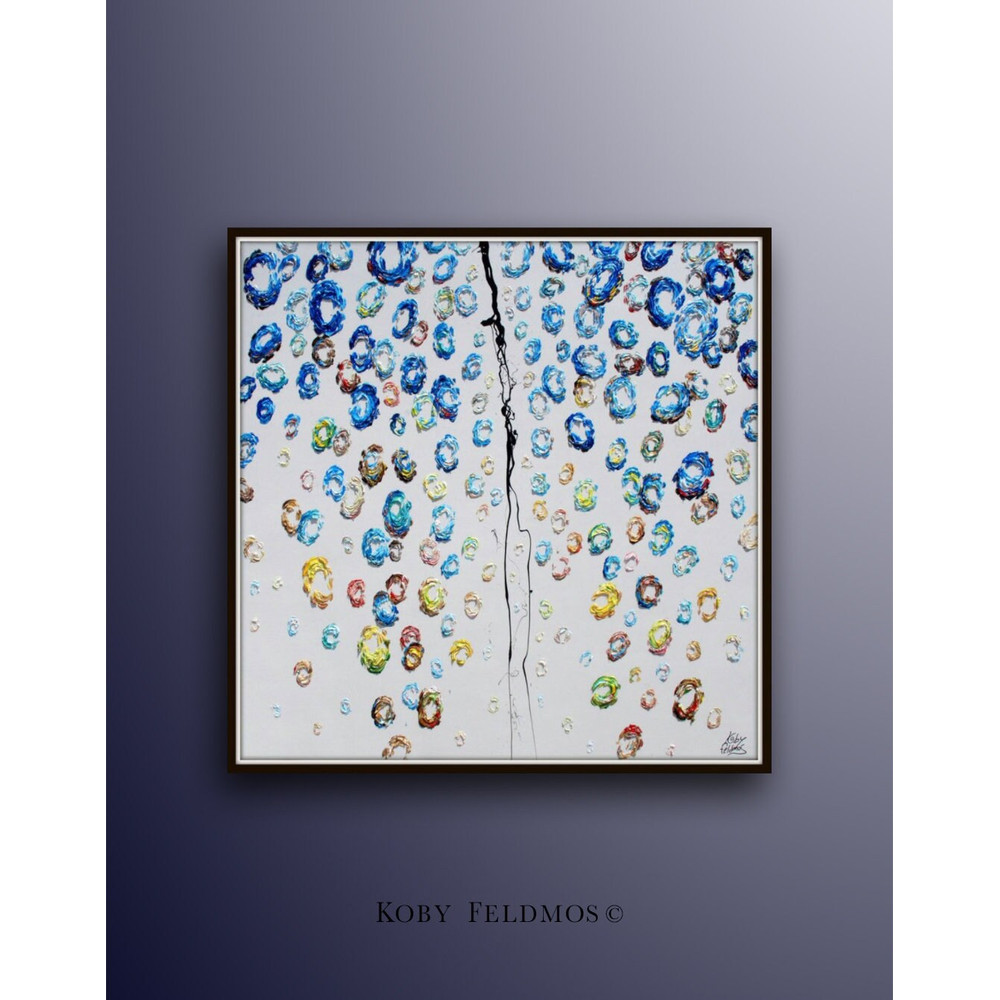 Abstract 35 oil Painting Abstract Curtain of Blue balls  Amazing texture, oil painting on canvas, Handmade and art, Koby Feldmos.jpg
