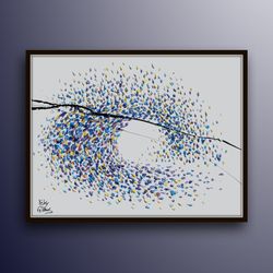 abstract 40 wave painting original handmade oil painting , purple blue yellow colors, impasto style