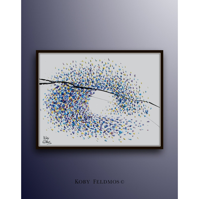 Abstract 40 Wave Painting Original Handmade oil painting , purple blue yellow Colors, Impasto style art, by Famous Artist Koby Feldmos.jpg