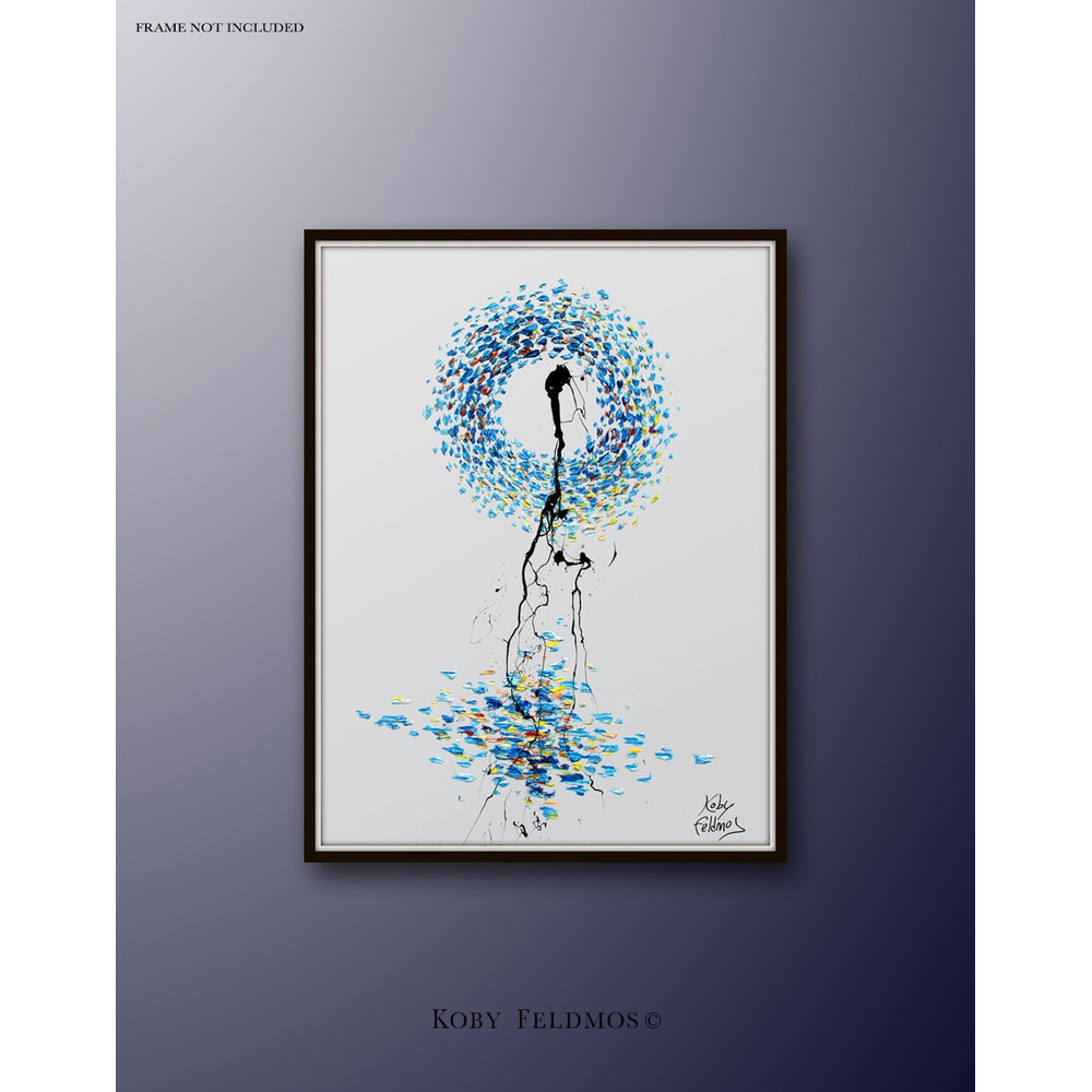 Abstract Painting 40 - Moon & Sea  , Original hand made Cold Blue tone colors, Express Shipping, By Koby Feldmos.jpg