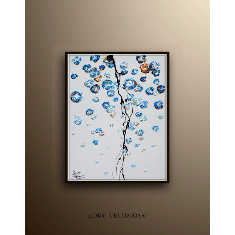 Abstract painting 40 Blue color painting of Abstract calming shapes, oil on canvas, original handmade, Modern Art by Koby Feldmos.jpg