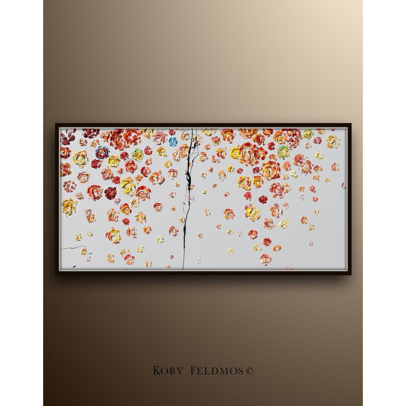 Abstract painting 55 Curtain of Flowers , heavy texture red painting, By Koby Feldmos.jpg