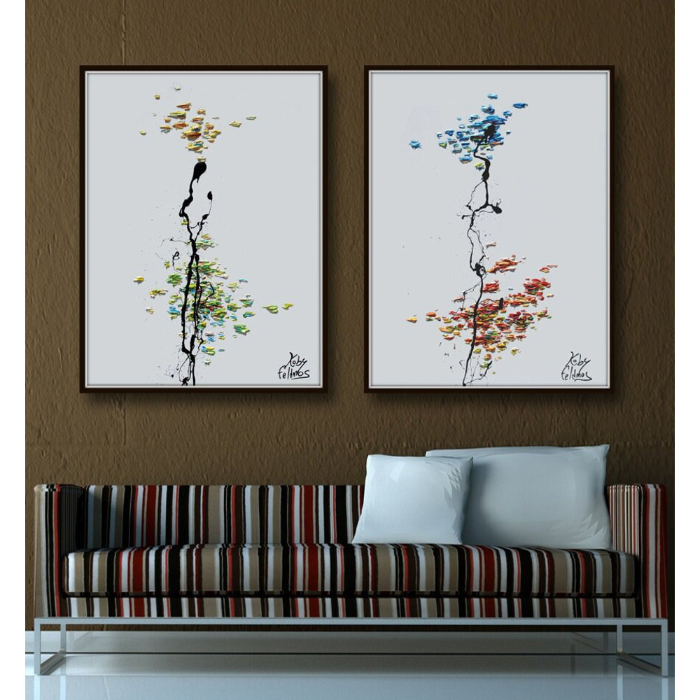 Abstract Paintings Set 40, Original and Handmade, Cold and Warm tones, Home Decor, set, by Koby Feldmos.jpg