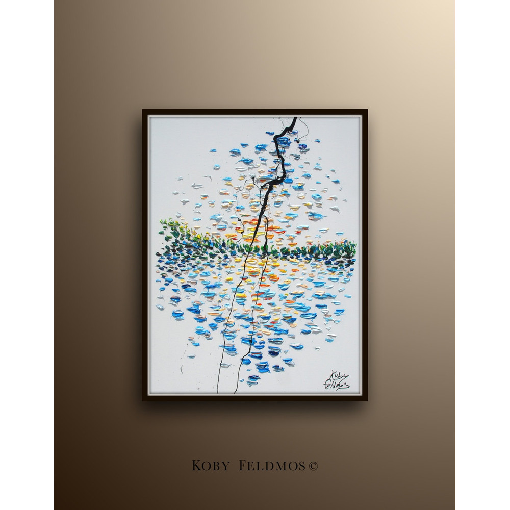 Abstract Sunset 40 Painting Beautiful Calming Sun , Original Hand made , canvas art , Pastel Colors , By Koby Feldmos.jpg