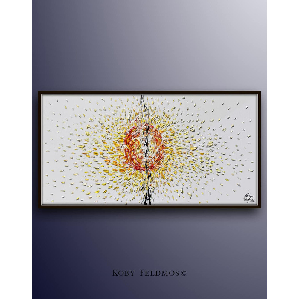 AMAZING ! 55 Sun painting, original oil painting of the sun, warm colors of yellow orange and red, beautiful texture by Koby Feldmos.jpg