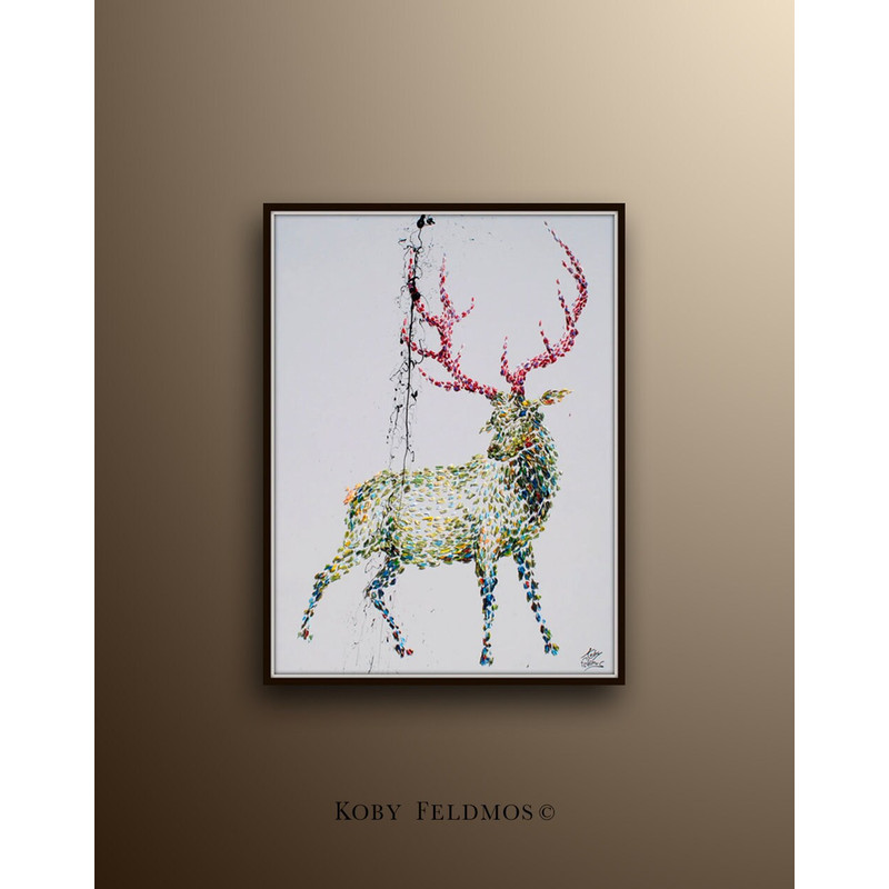 Animal Deer 40 Original handmade oil painting on canvas, thick oil layers, Luxury looks, Express, By Koby Feldmos.jpg