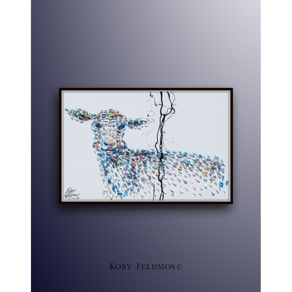 Animal oil painting 40 Lamb blue original oil painting on canvas by Koby Feldmos.jpg