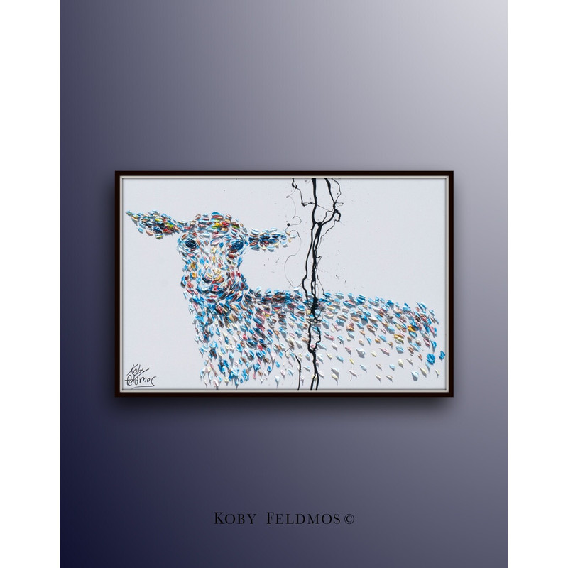 Animal oil painting 40 Lamb blue original oil painting on canvas by Koby Feldmos.jpg