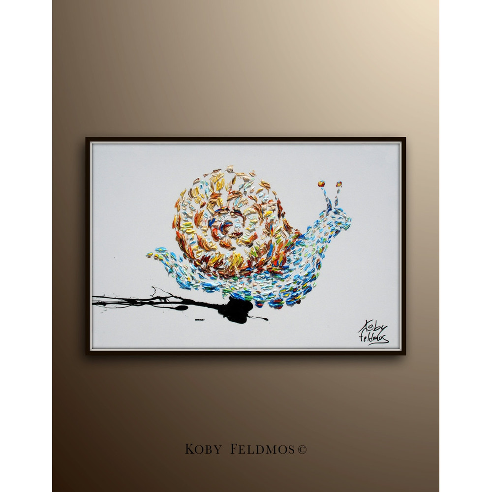 Animal Painting 30 Snail painting, original oil painting on canvas, Full of texture, gift idea , ready to hang, By Koby Feldmos.jpg