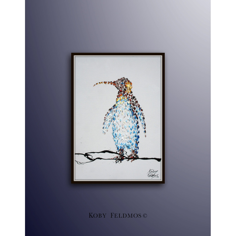 Animal Painting 40, Penguin painting, original oil painting on canvas, Full of texture, Home decor , ready to hang, By Koby Feldmos.jpg