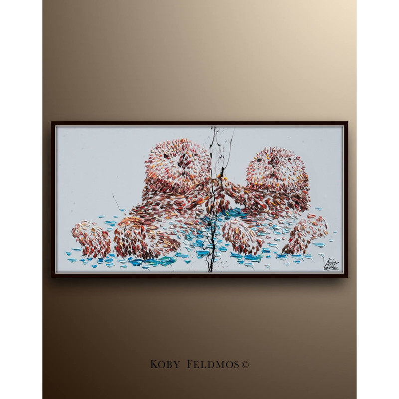 Animal Painting 55 Sea Otter Original Oil Painting on canvas, Thick Layers, Beautiful Luxury Texture, Calming Animal, by Koby Feldmos.jpg