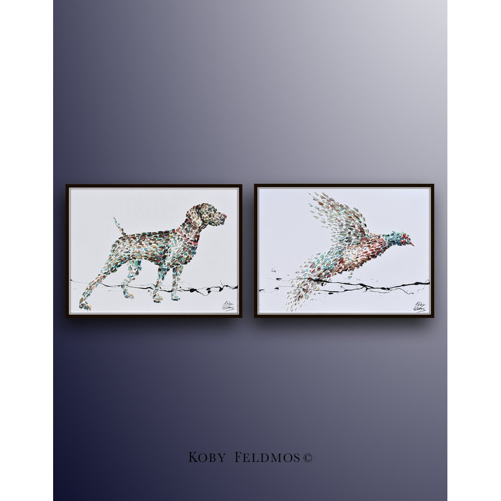 Animals painting set 30, Original and Handmade, oil painting on canvas, art with movement, Home Decor, dog and bird by Koby Feldmos.jpg