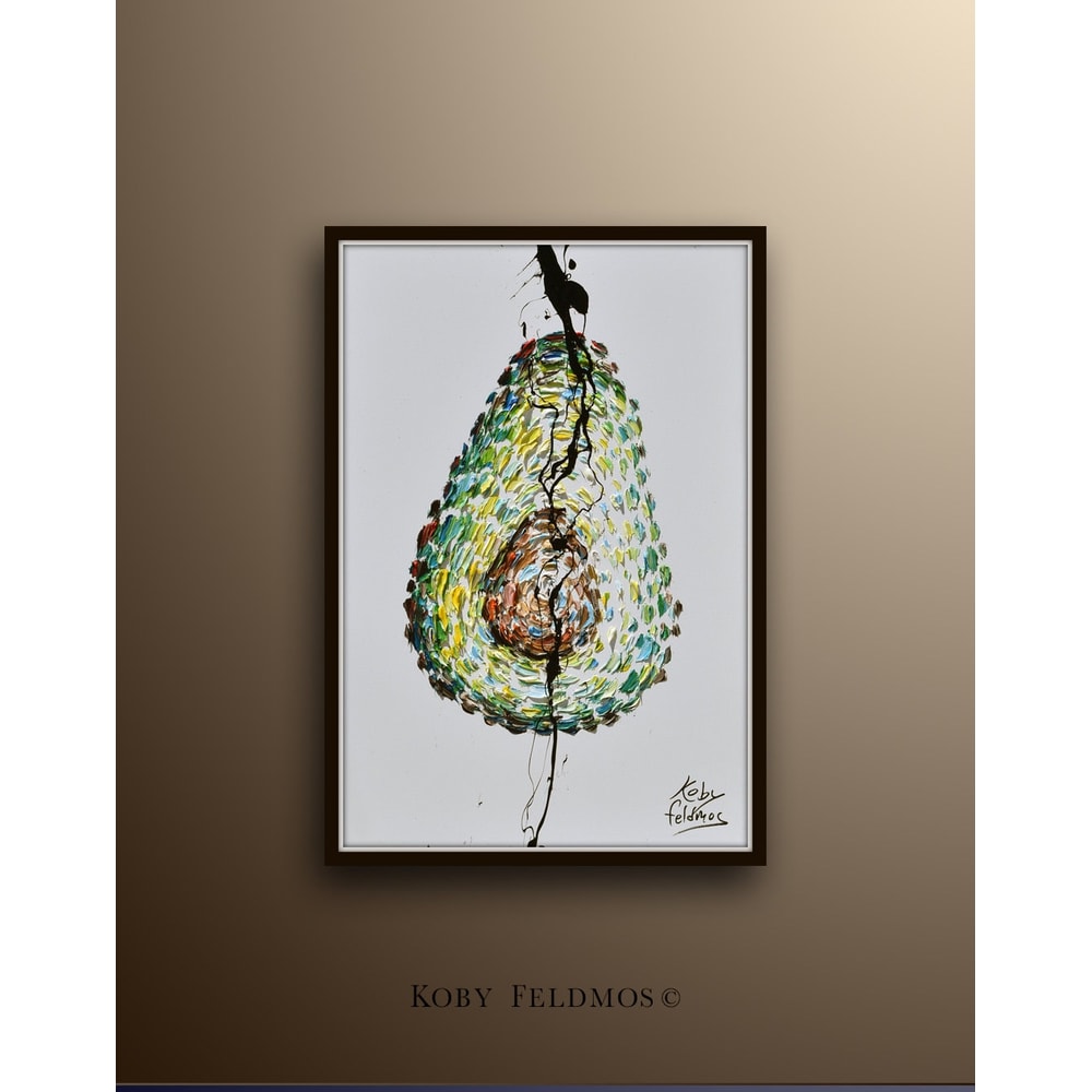 Avocado 30 , thick oil paint impasto style modern Art on canvas, Express shipping, Kitchen decor idea By Koby Feldmos.jpg