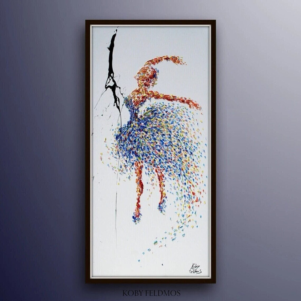 Ballerina Painting 55 original painting on canvas, figure painting, thick oil paint, extremely special,  Express Shipping, By Koby Feldmos.jpg