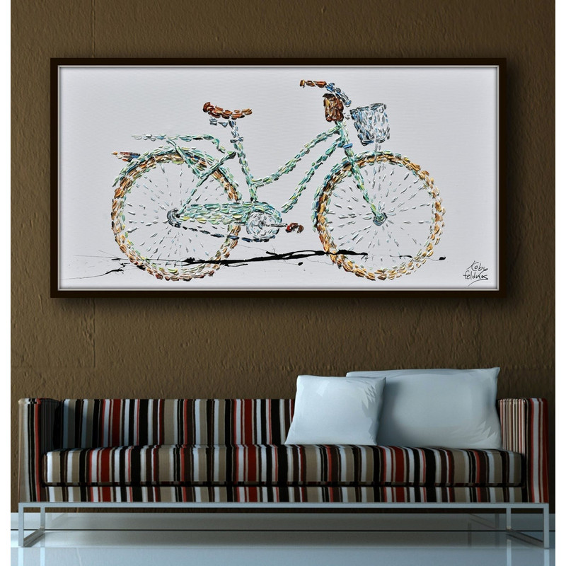 Bicycle painting 55 classical vintage oil painting of beautiful pastel green bicycle, bicycle art by Koby Feldmos.jpg