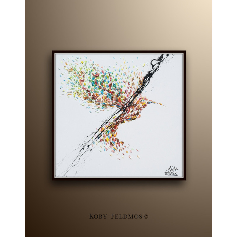 Bird Oil Painting 35, Original animal oil painting on canvas, Express shipping By koby Feldmos.jpg