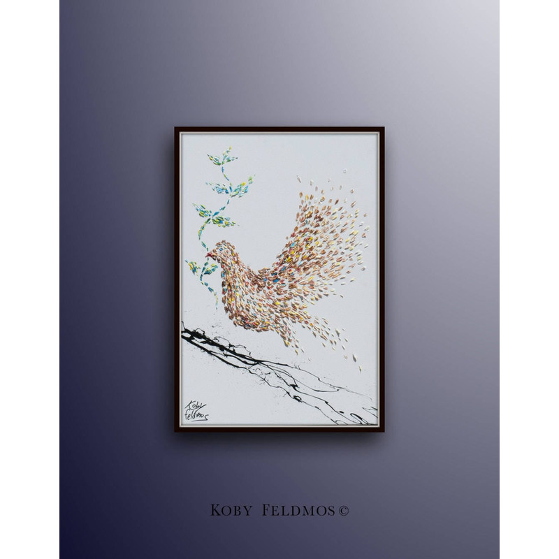 Bird painting 40 Dove Bible painting , Original oil painting on canvas, modern style, thick layers, express shipping, by Koby Feldmos.jpg