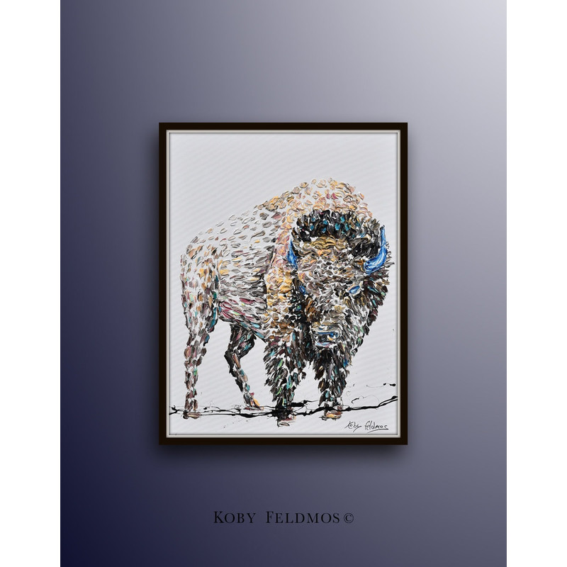 Bison 40 original Painting Animal Oil Painting on Canvas, thick layers, modern art, handmade by Koby Feldmos.jpg