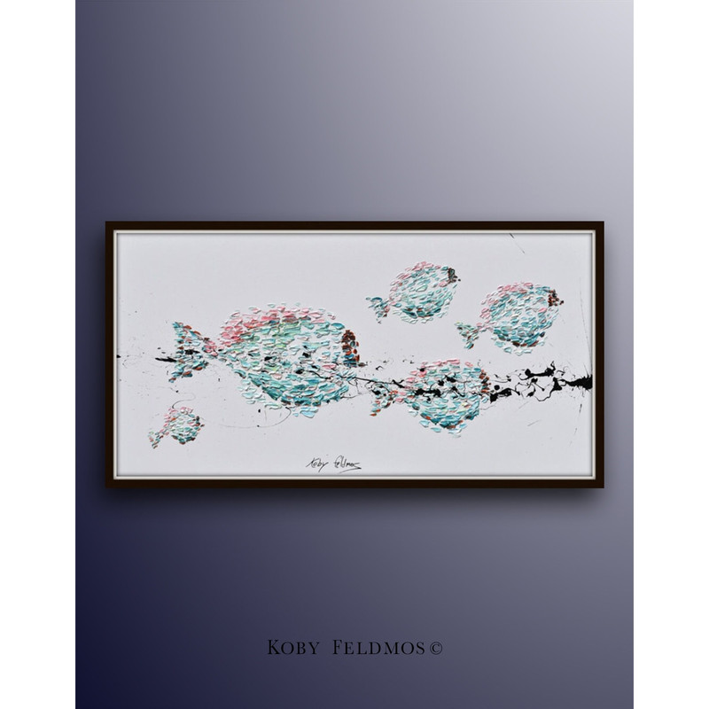 Blue Fish 55, Beautiful swimming blue fish in the ocean, very calming painting and composition, oil painting on canvas, by Koby Feldmos.jpg
