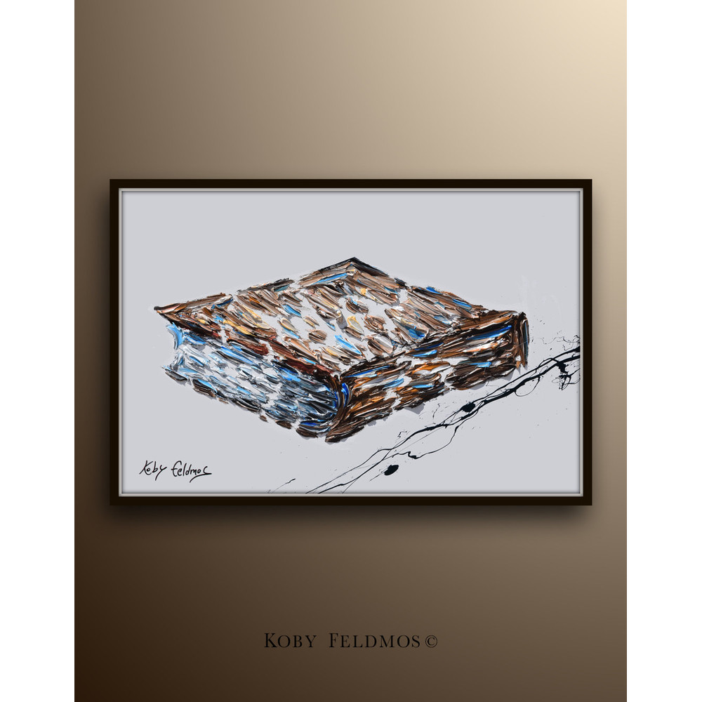 Book 30 reading book , gift for writer, for office, office painting, brown art painting, orl painting by Koby Feldmos.jpg