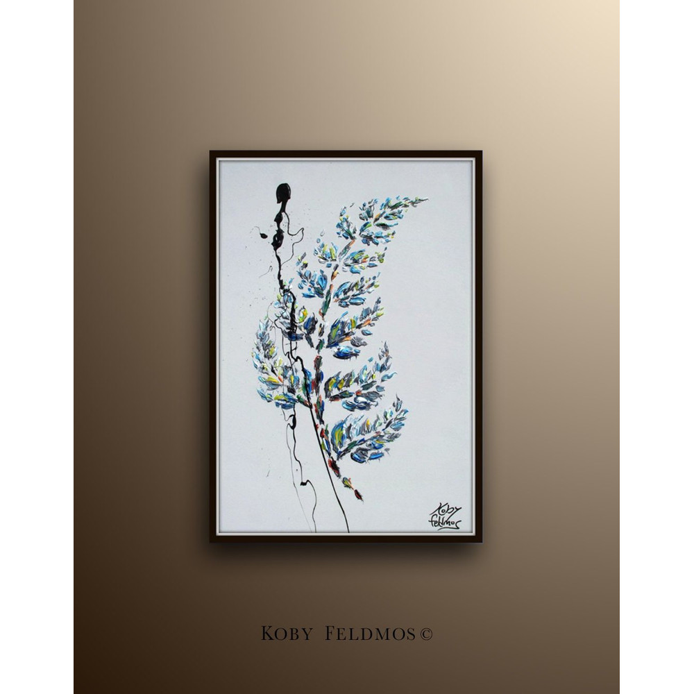 Branch with leaves 40, Beautiful relaxing oil painting on canvas, Calming pastel colors, by Koby Feldmos.jpg