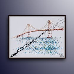 bridge painting 40 original oil painting on canvas, landscape painting beautiful impressive large ar