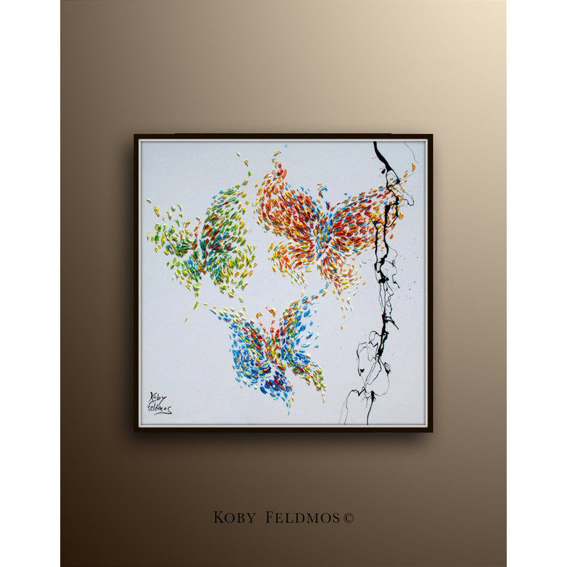 Butterfly 35 painting Oil Painting of 3 Beautiful butterflies Pastel Oil Colors on canvas, Original Artwork handmade By Koby Feldmos.jpg